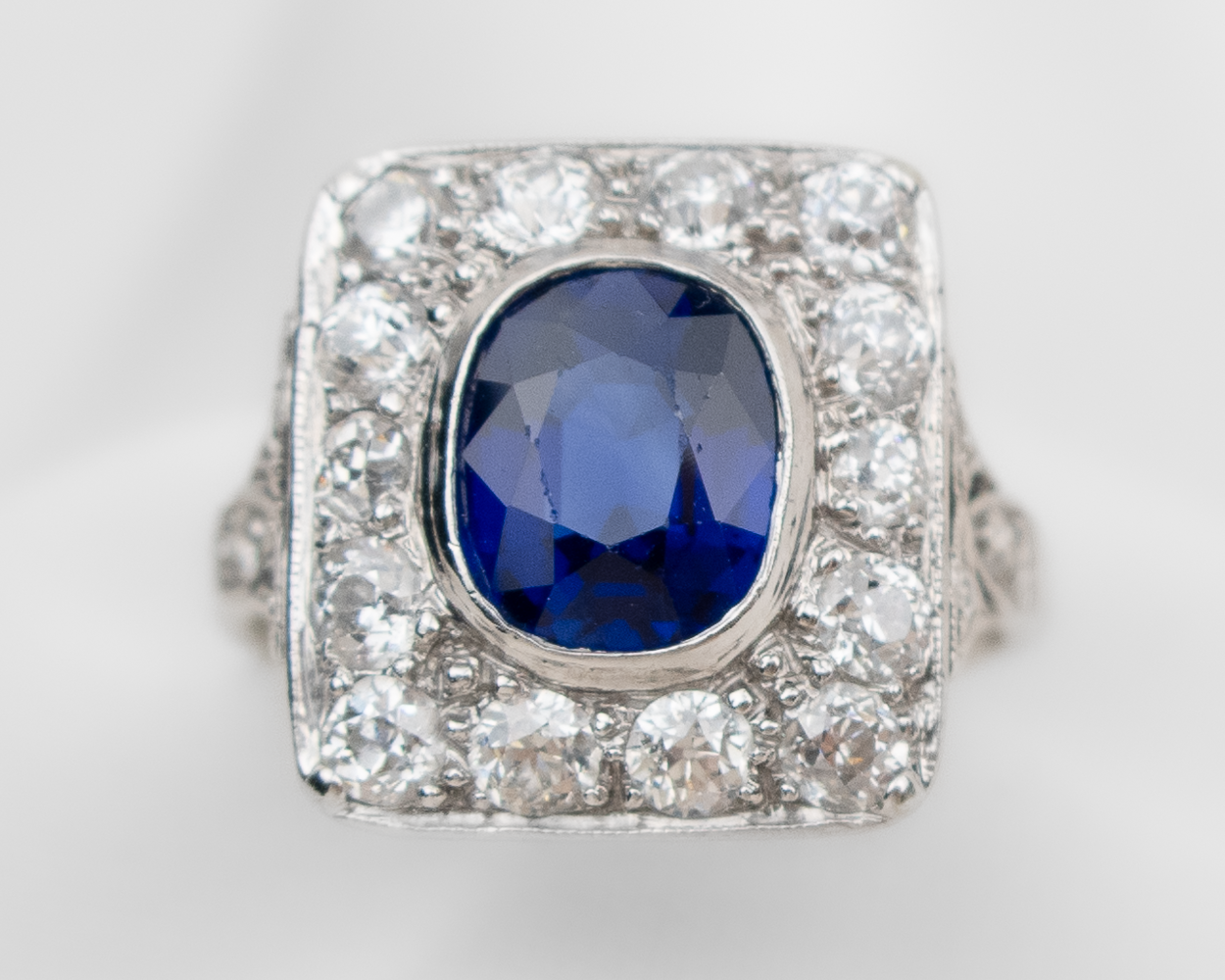 Art Deco Square Sapphire & Diamond Ring