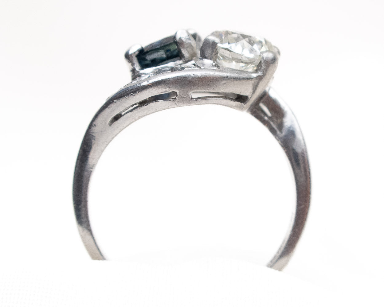 Midcentury Diamond & Sapphire Crossover Ring