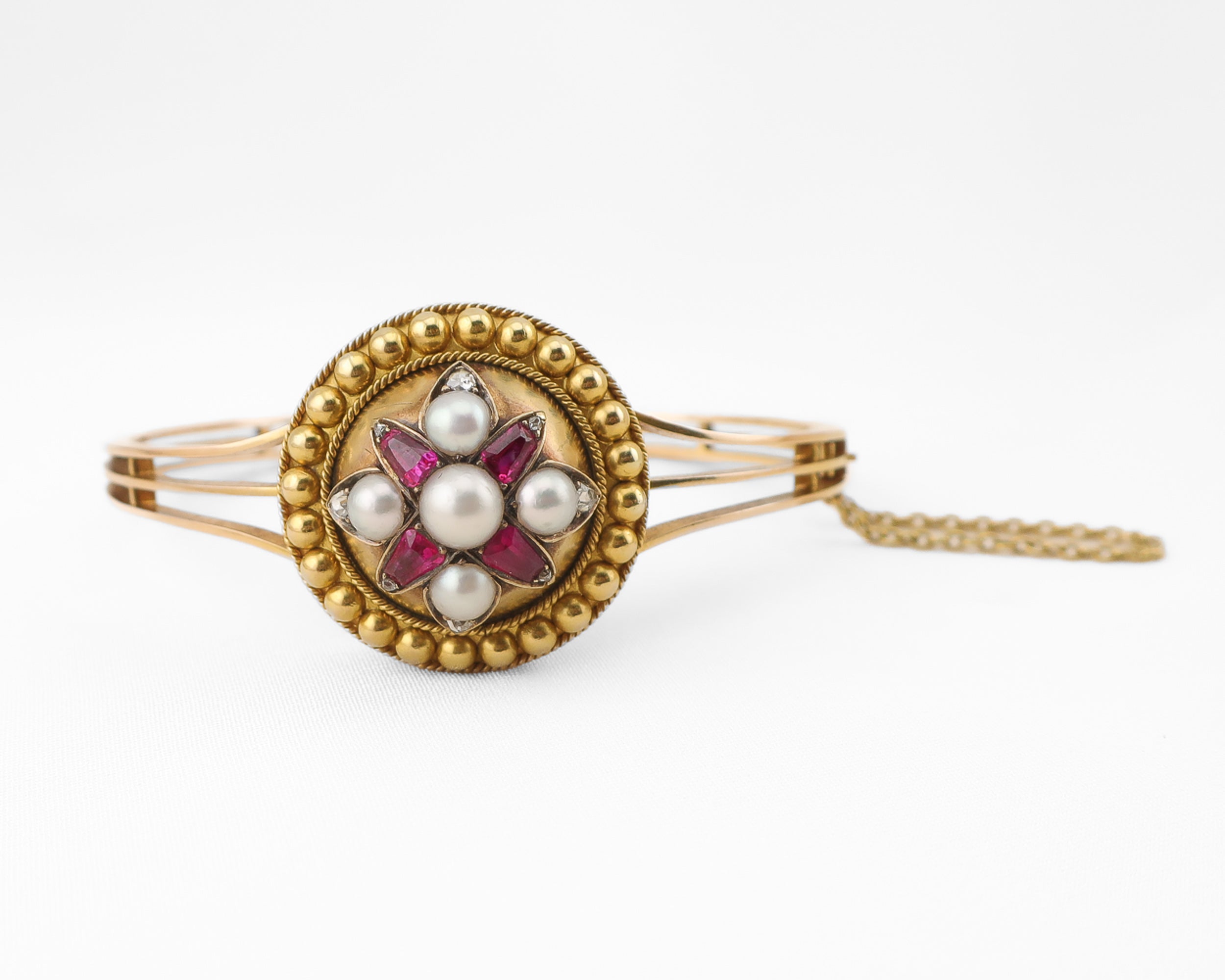 Victorian Ruby, Pearl & Diamond Bangle