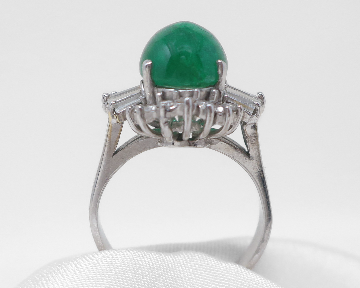 Midcentury Emerald Cabochon Ring with Diamonds