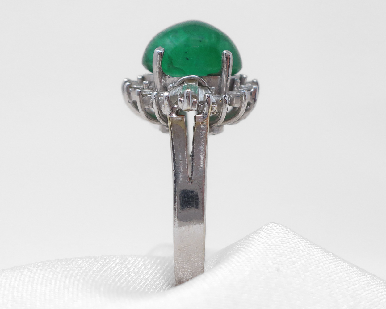 Midcentury Emerald Cabochon Ring with Diamonds