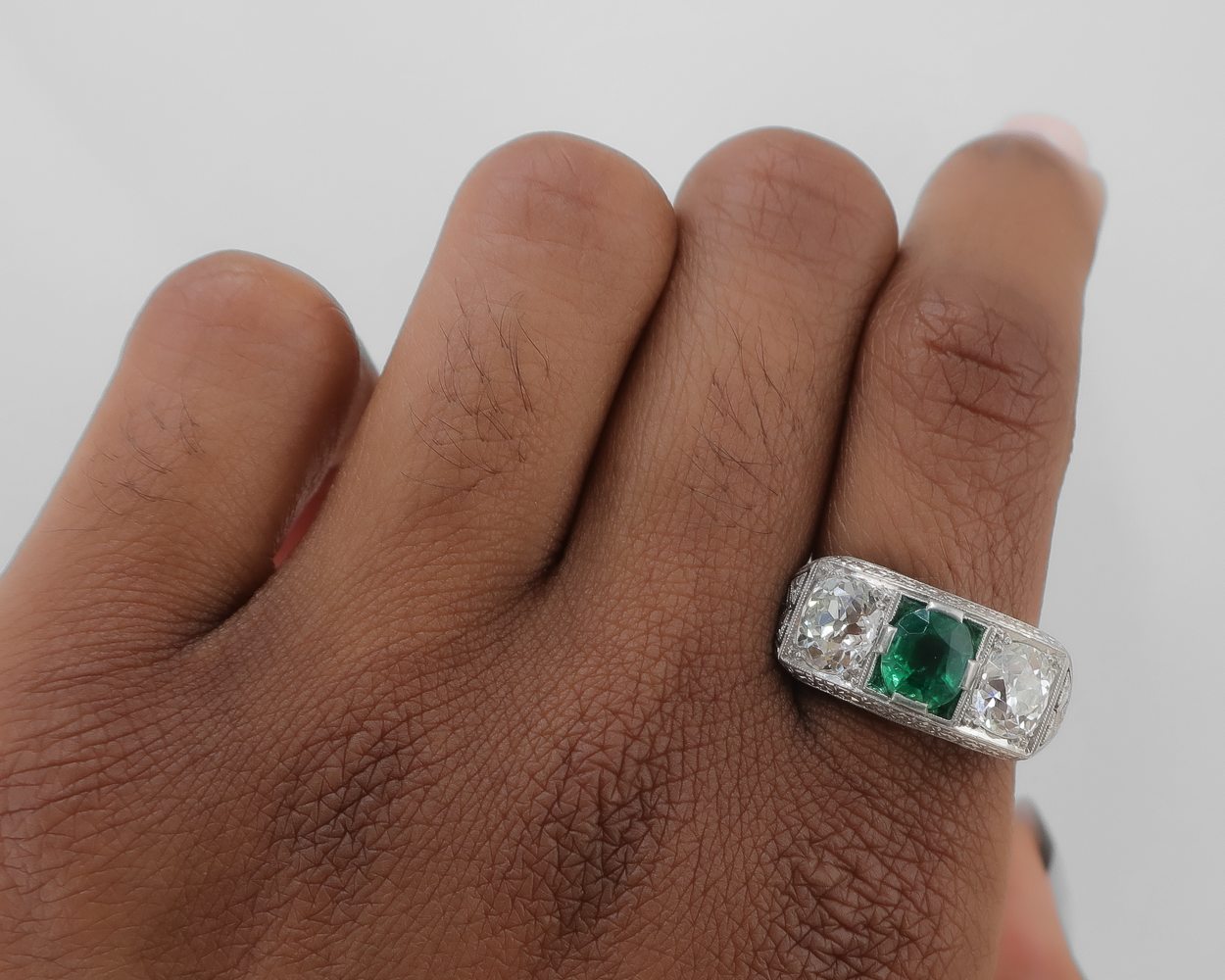 Art Deco Emerald & Diamond Three-Stone Ring