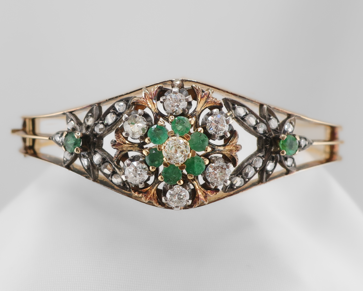 Victorian Diamond & Emerald Bangle Bracelet