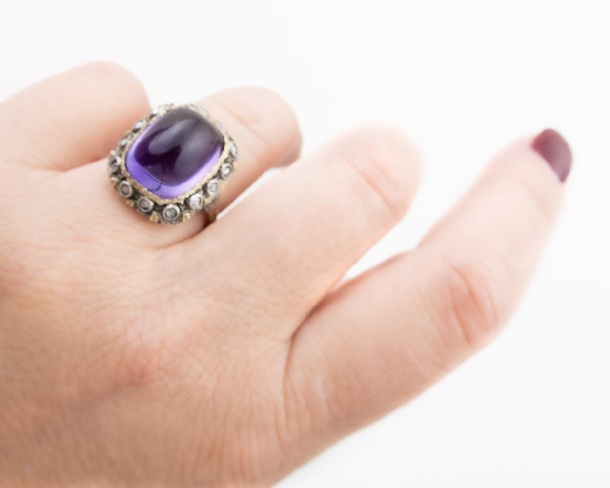 Midcentury Cabochon Amethyst Cocktail Ring