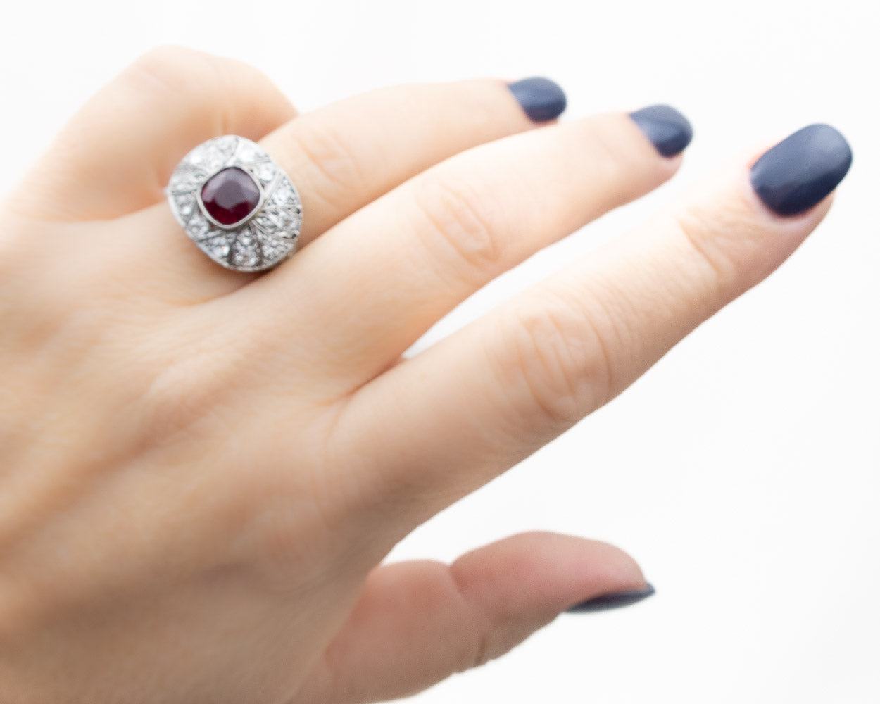 Art Deco Ruby & Diamond Halo Ring