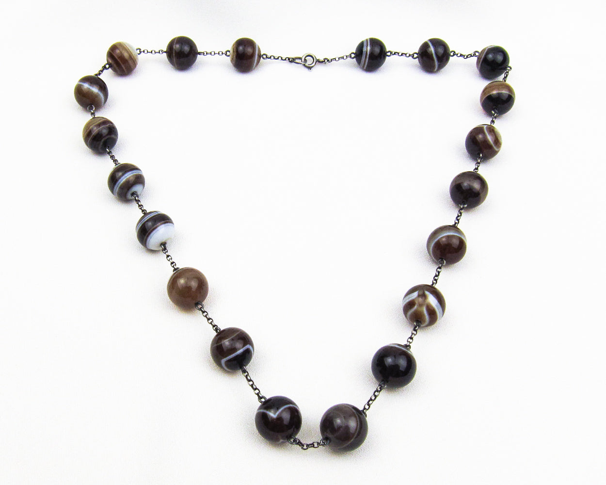Victorian 14kt Graduated Banded Agate Bead Necklace 25.5 by A. Brandt + Son