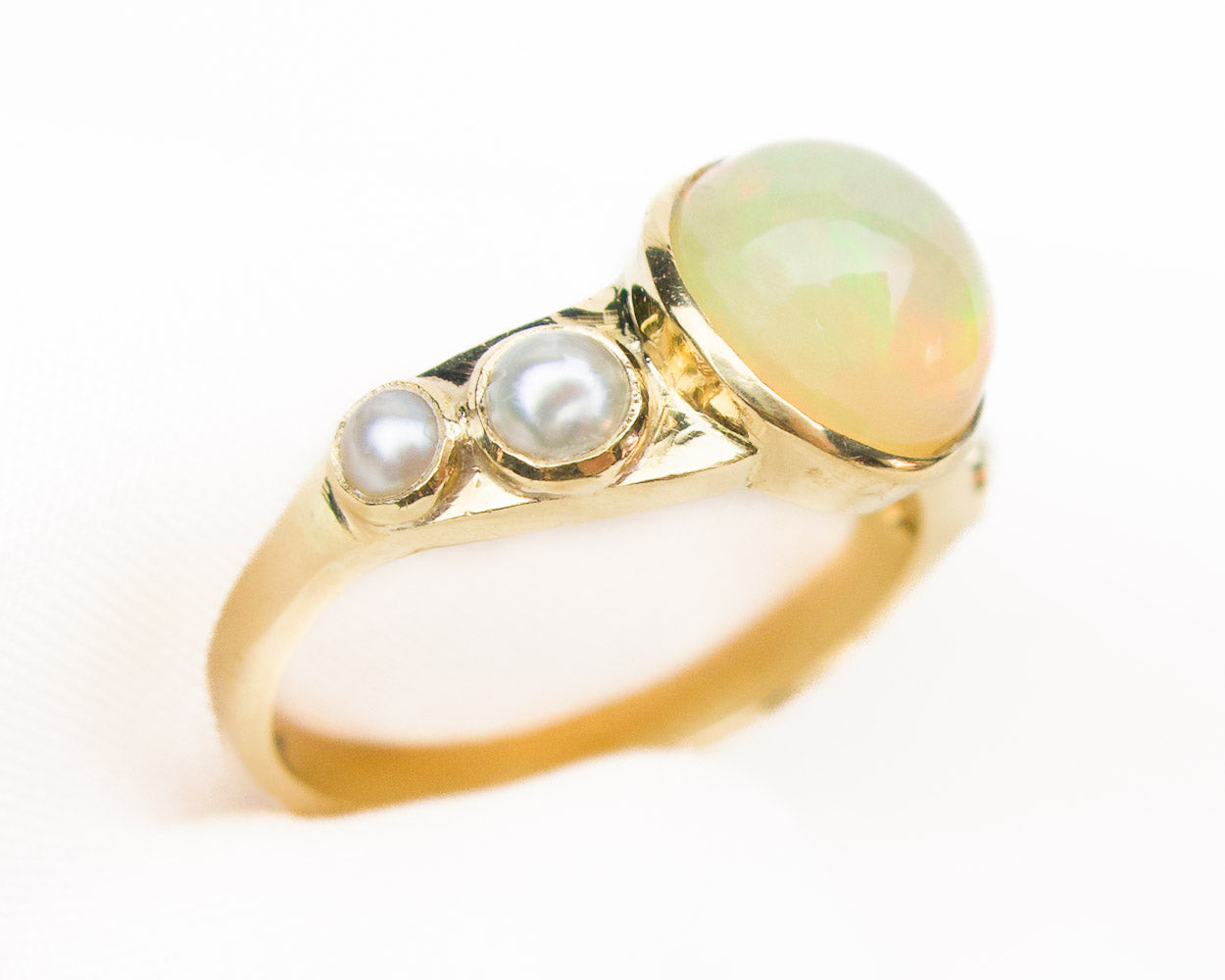 Retro-Era Cabochon Opal & Pearl Ring