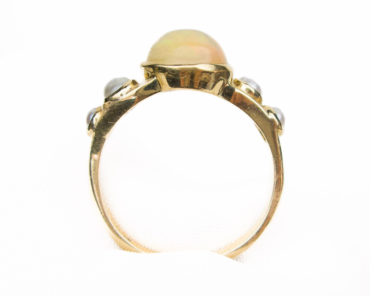Retro-Era Cabochon Opal & Pearl Ring