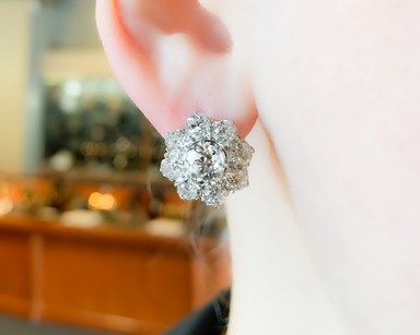 Victorian French Diamond Cluster Earrings