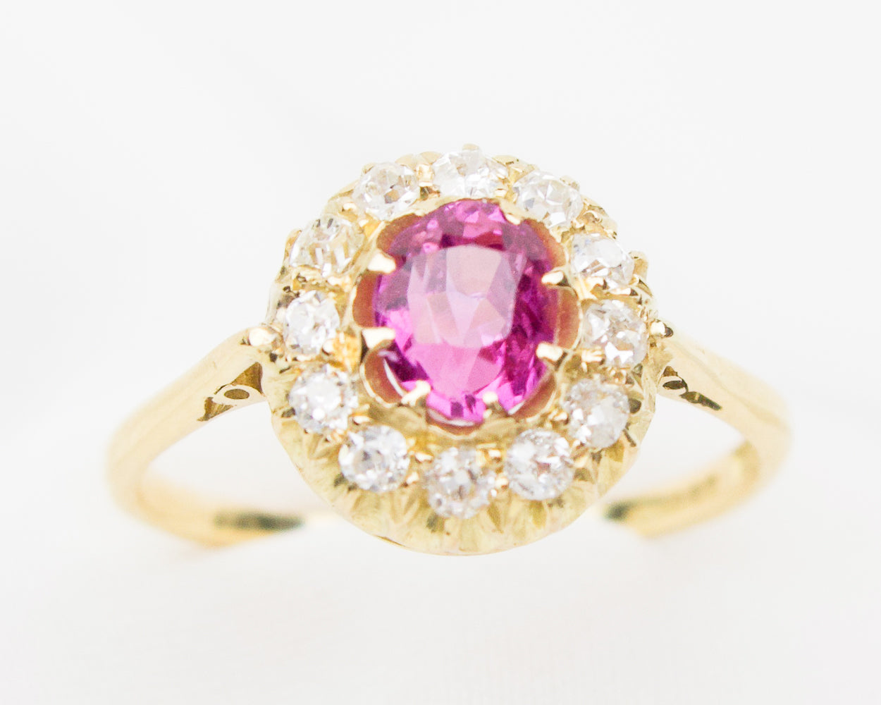 Vintage Pink Sapphire & Diamond Halo Ring