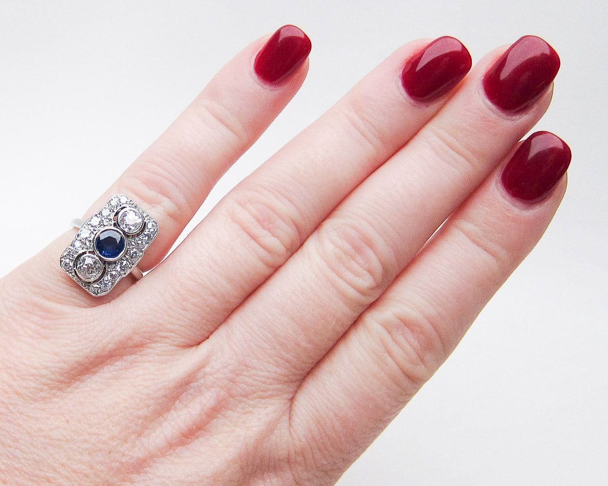 Art Deco Rectangular Sapphire & Diamond Ring