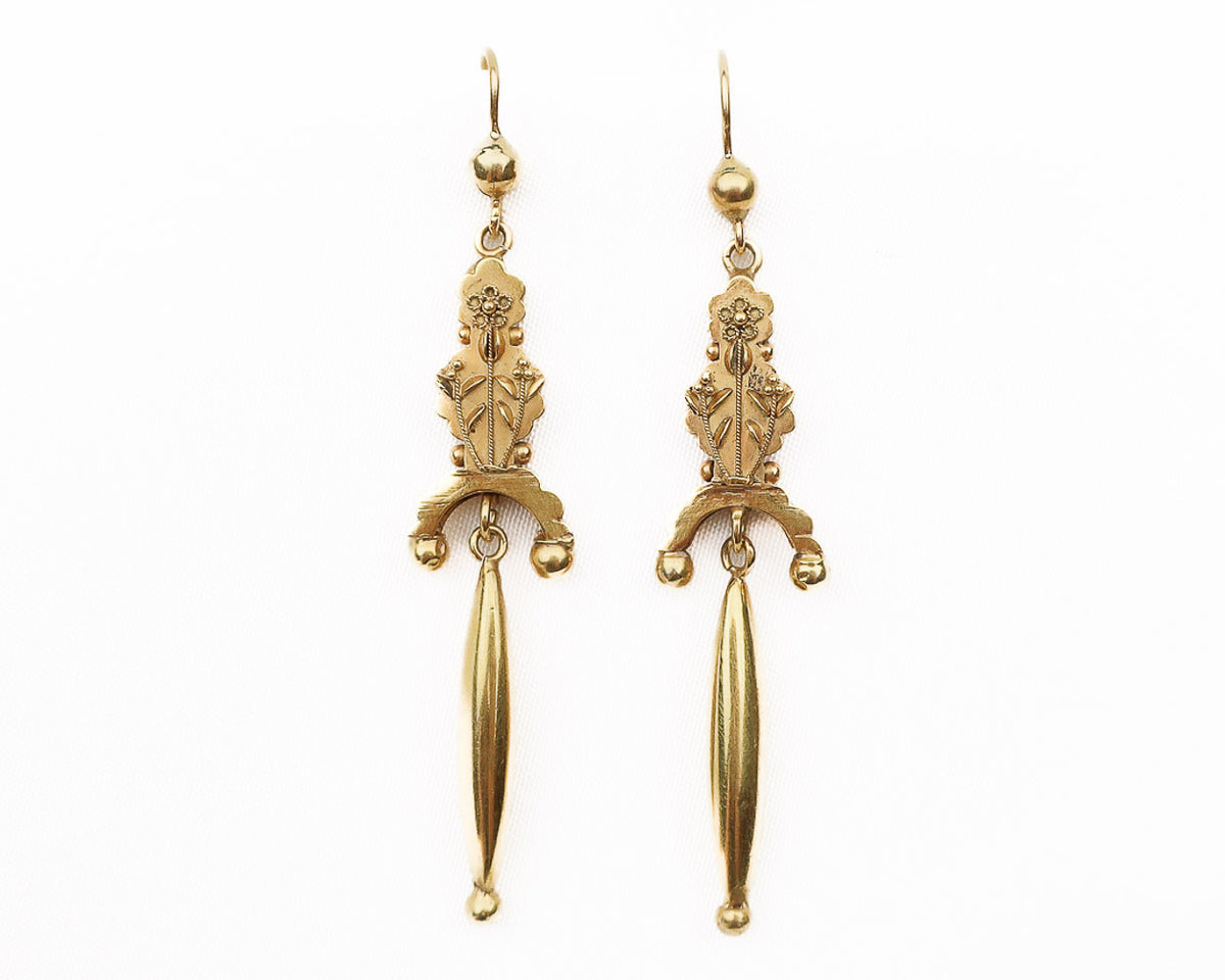 Yellow Gold Oval Pendant Earrings with Thistle Image – A.J. Martin