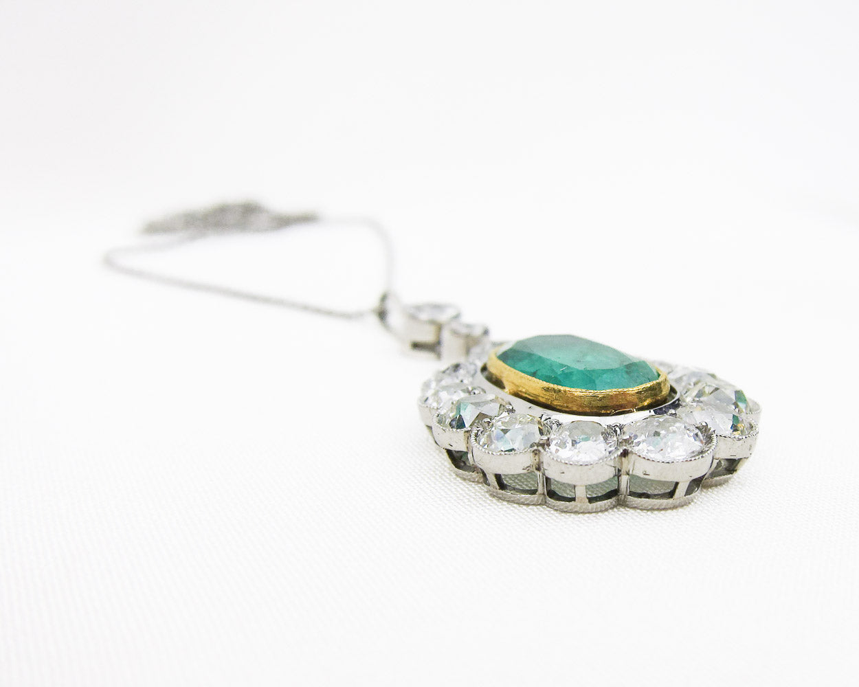 Edwardian Emerald & Diamond Halo Necklace