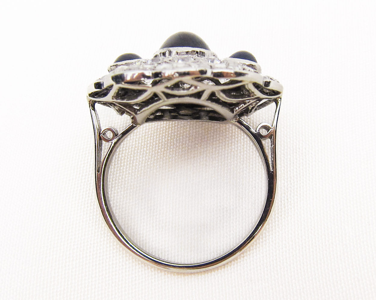 Art Deco Triple Sapphire Halo Ring