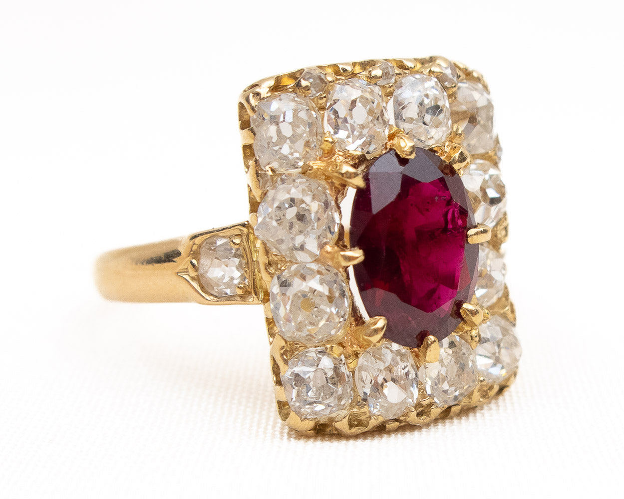 French Imperial Rectangular Ruby & Diamond Halo Ring — Isadoras Antique ...