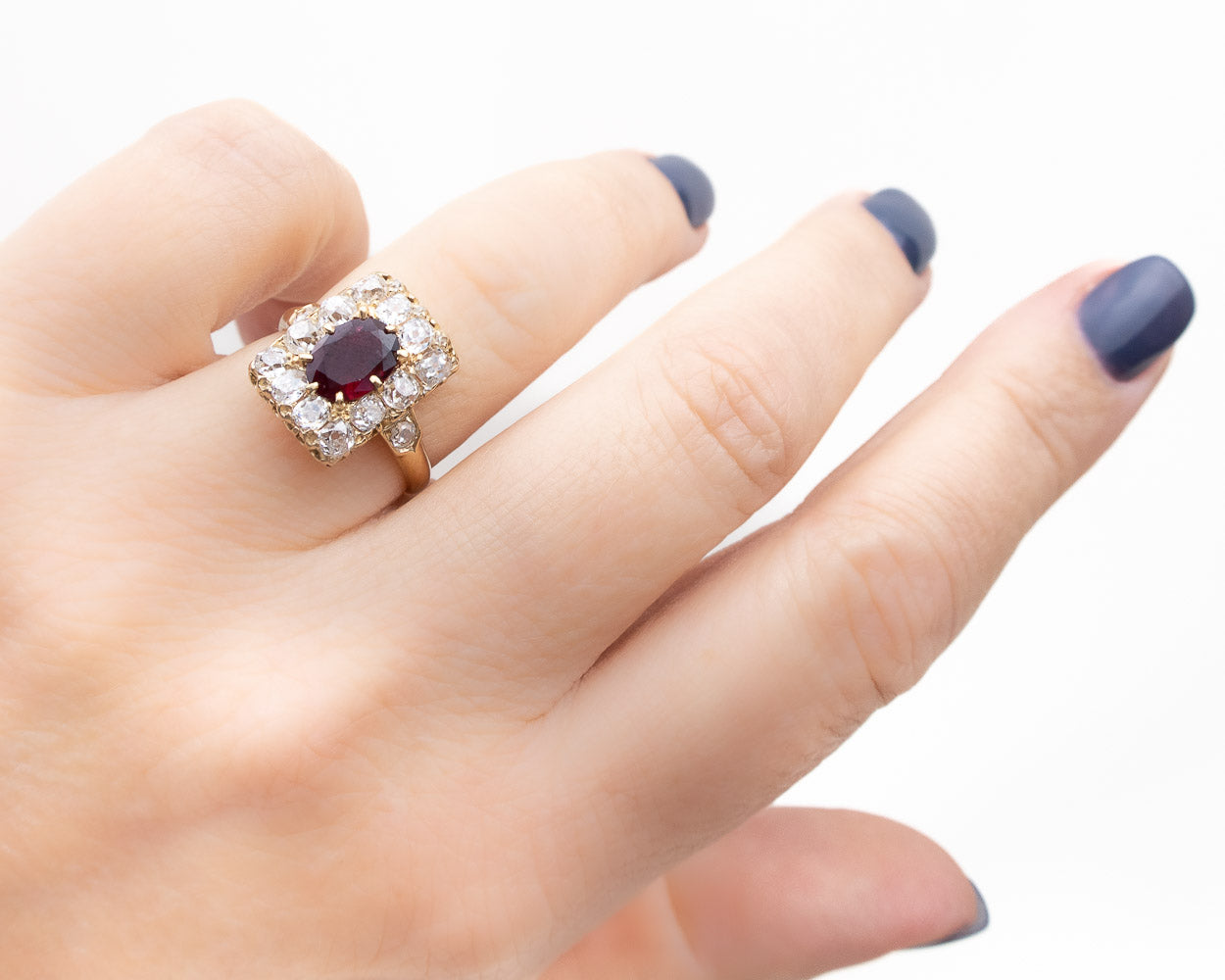 French Imperial Rectangular Ruby & Diamond Halo Ring — Isadoras Antique ...