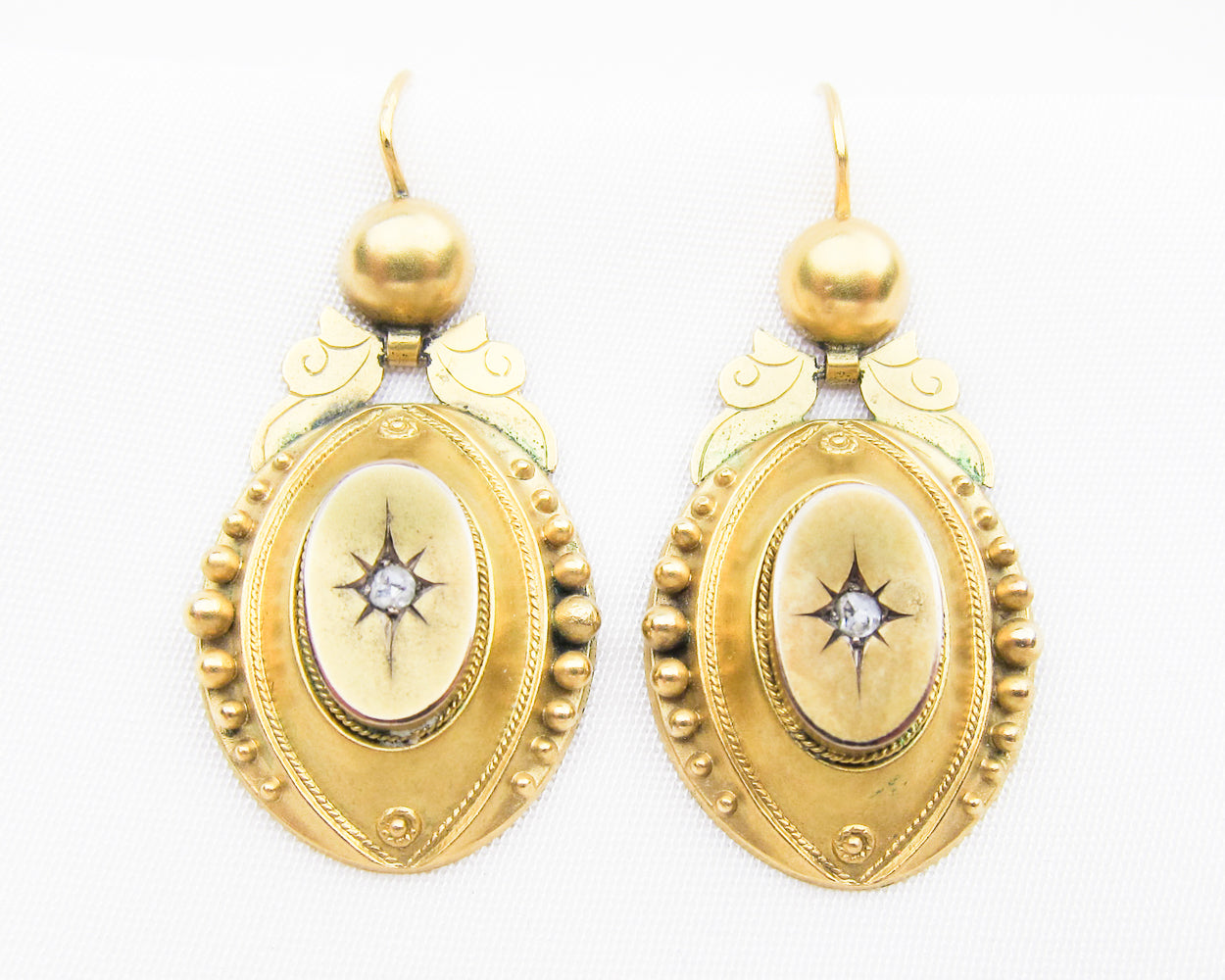 Victorian Etruscan Revival Earrings with Diamond Accents