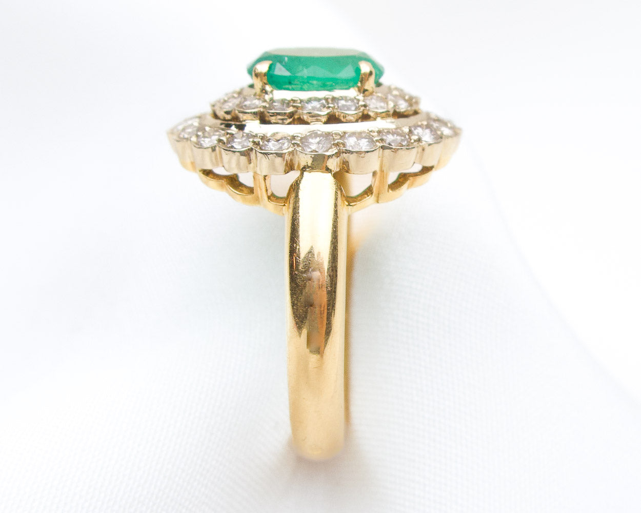 Midcentury French Emerald & Diamond Halo Ring