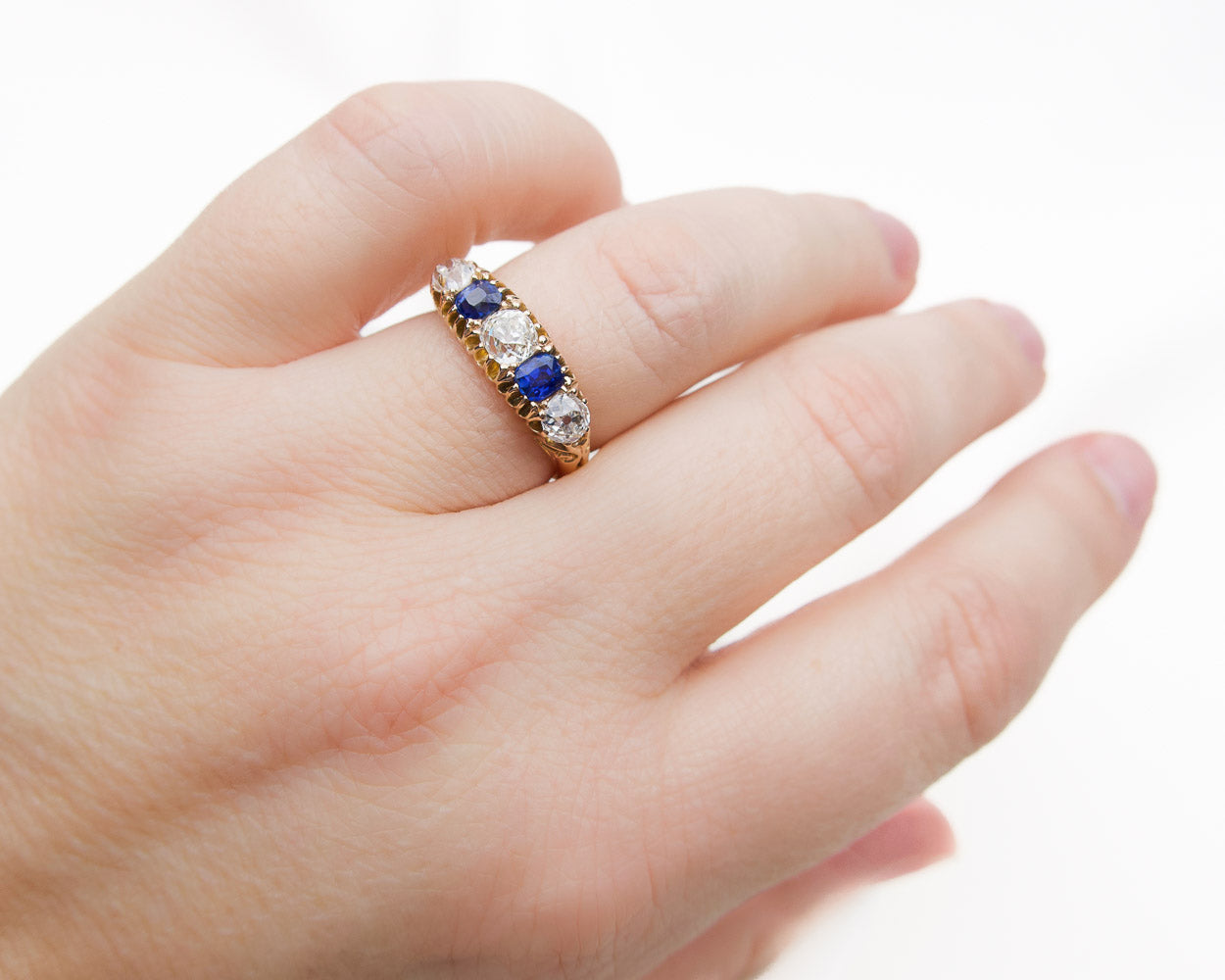 Edwardian Sapphire & Diamond 5-Stone Ring