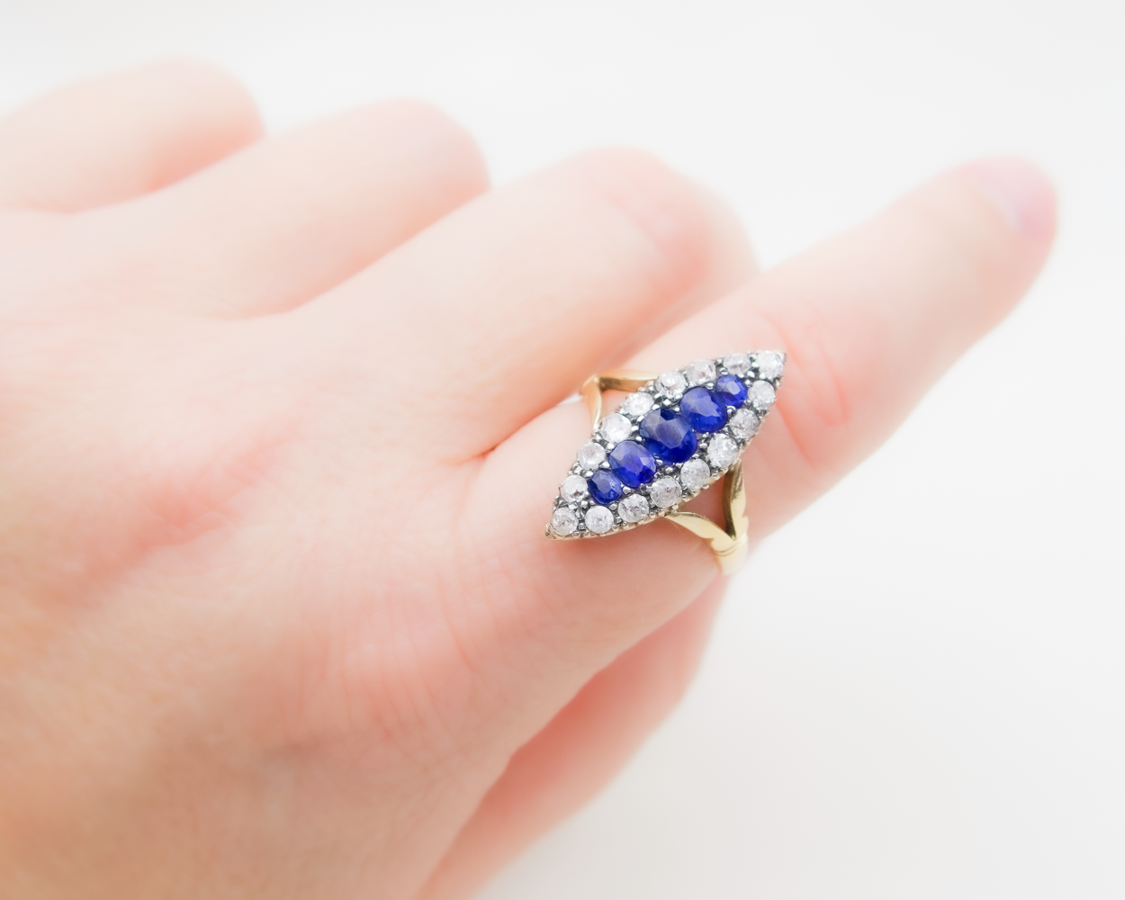 Victorian Sapphire & Diamond Navette Ring
