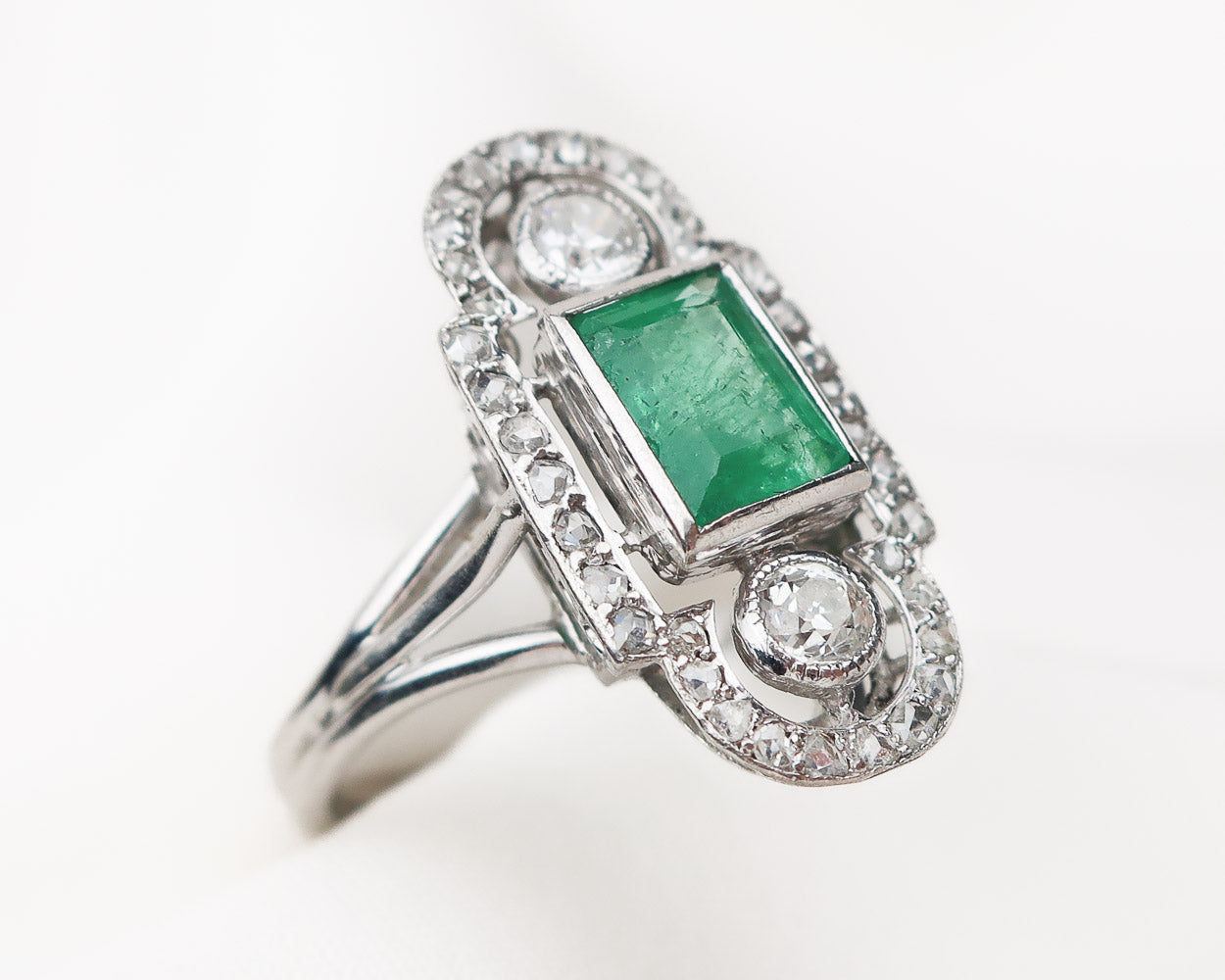 Art Deco North-South Emerald & Diamond Ring