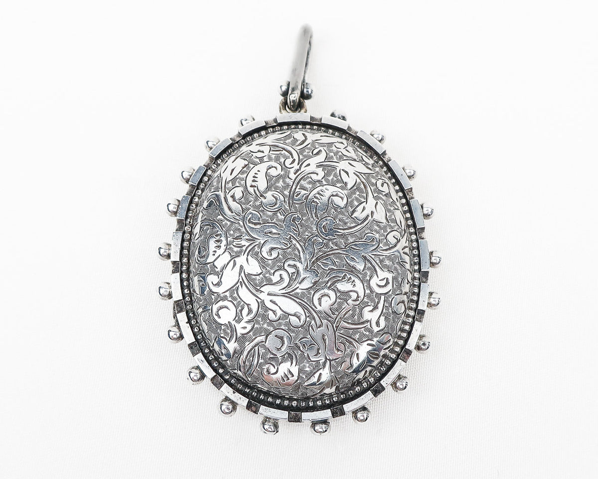 Victorian Silver Mourning Locket, Monogrammed, Engraved at 1stDibs