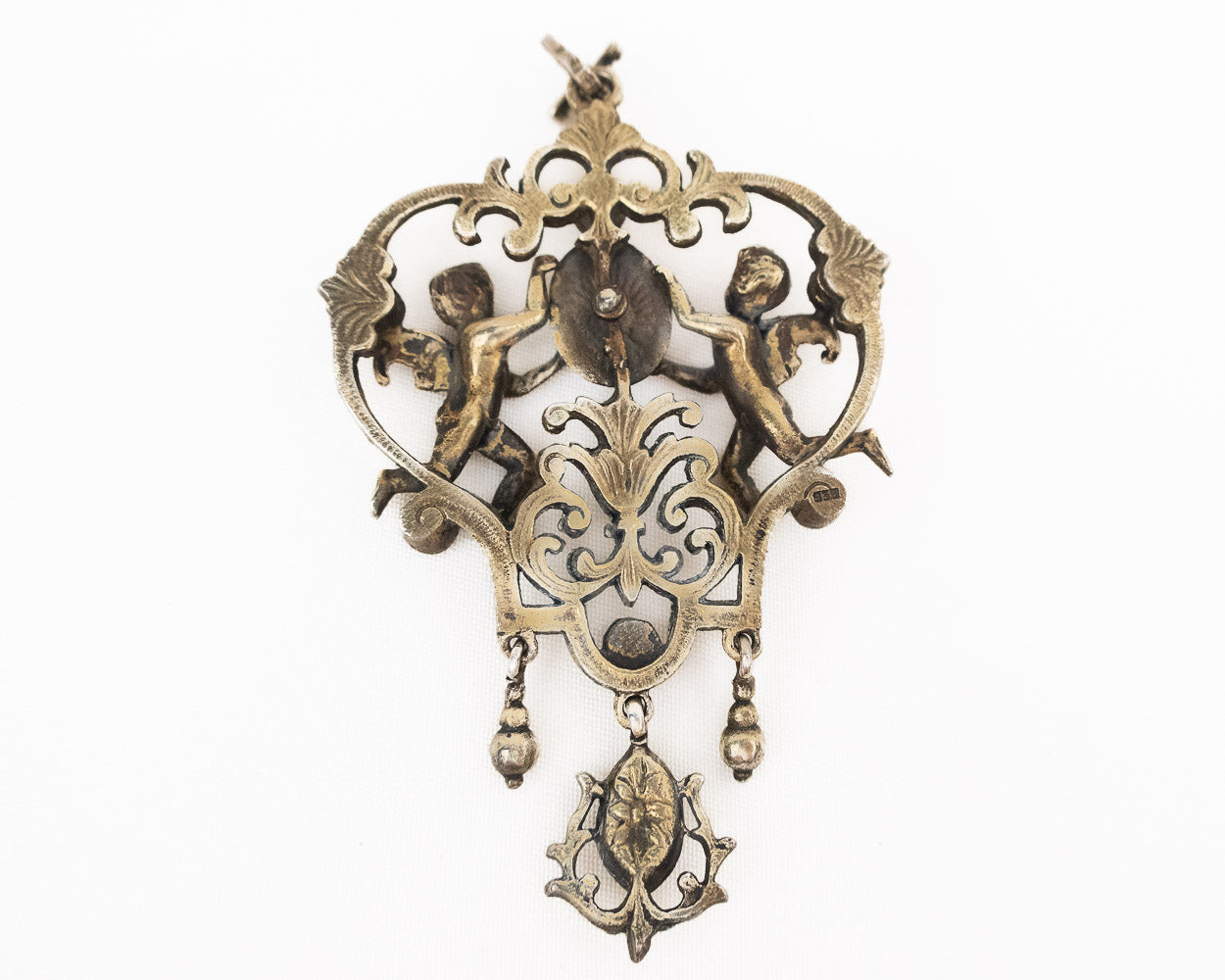 Austro-Hungarian Garnet & Pearl Cherub Pendant