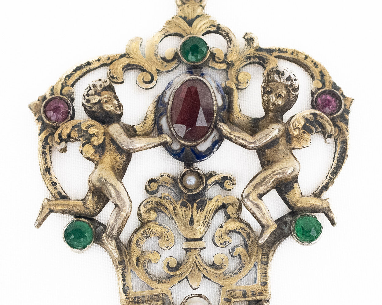 Austro-Hungarian Garnet & Pearl Cherub Pendant
