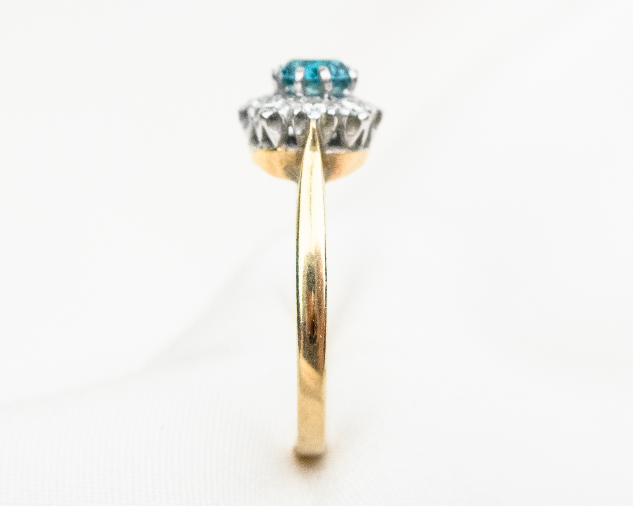 Circa 1975 Blue Zircon & Diamond Halo Ring