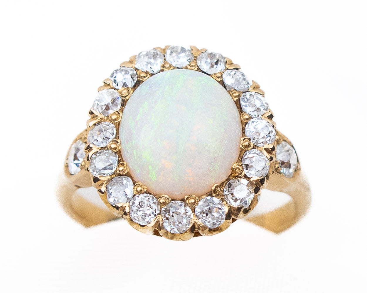 Natural Crystal Opal & Diamond Halo Cocktail Ring 18K Yellow Gold