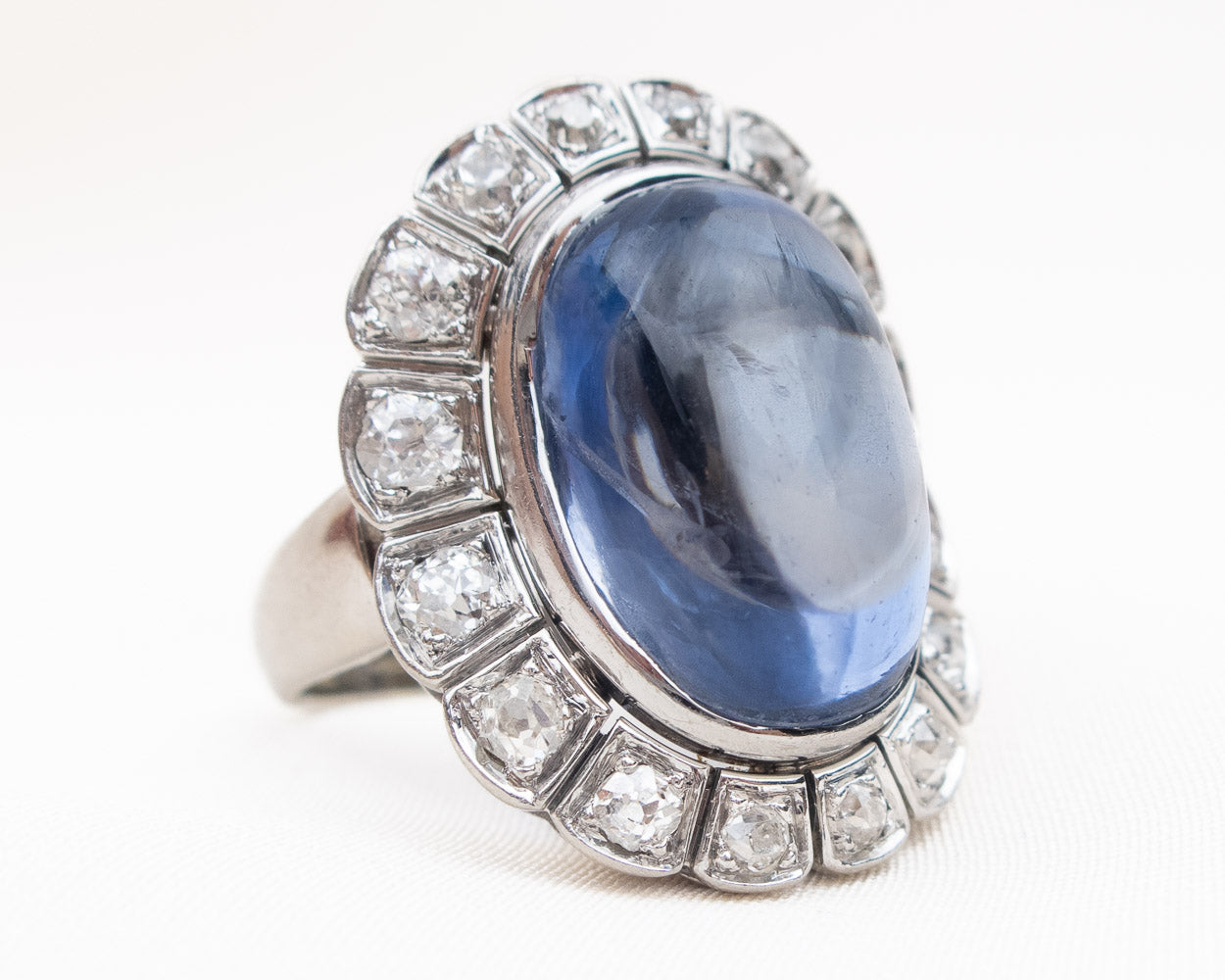 Retro-Era Sapphire & Diamond Halo Cocktail Ring