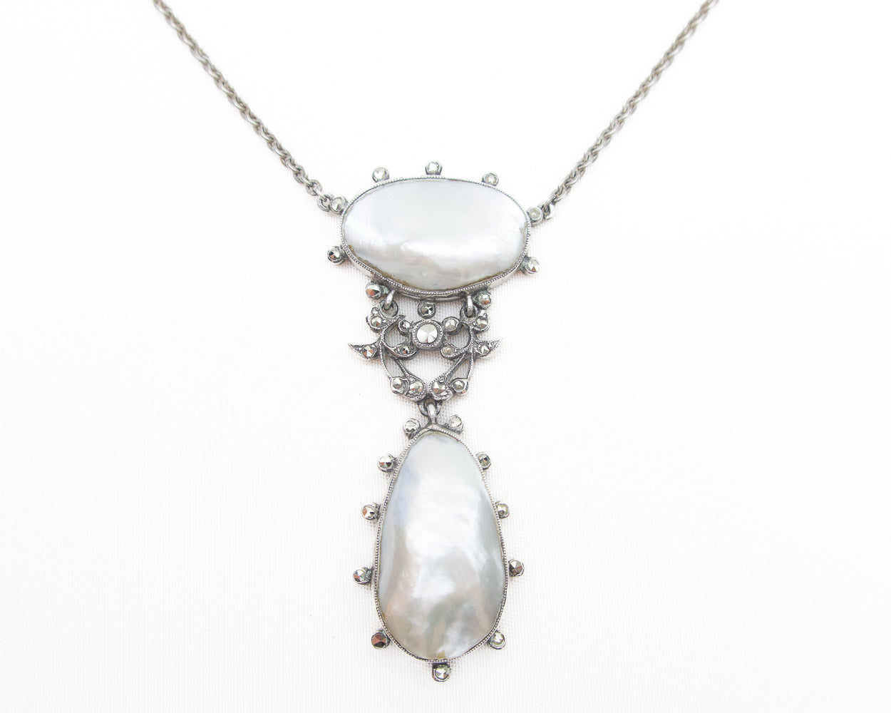 Early Victorian Pearl & Marcasite Necklace
