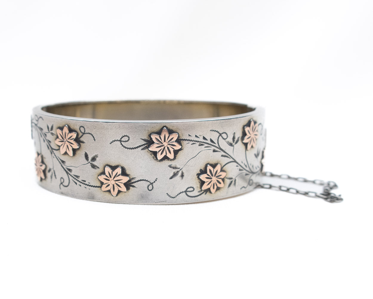 Sterling Silver Floral Engraved Cuff Bracelet