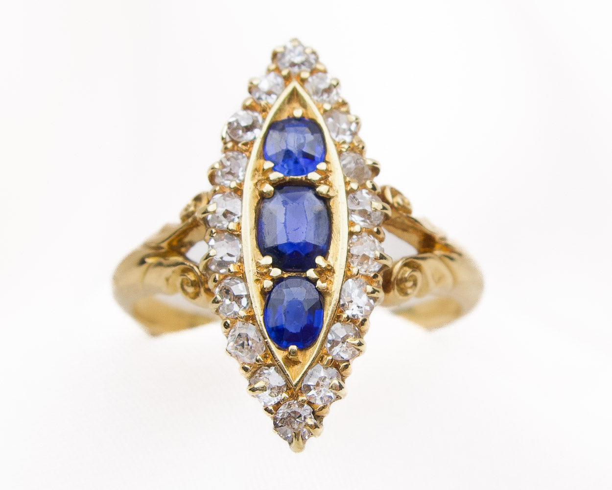 Victorian Sapphire & Diamond Navette Ring