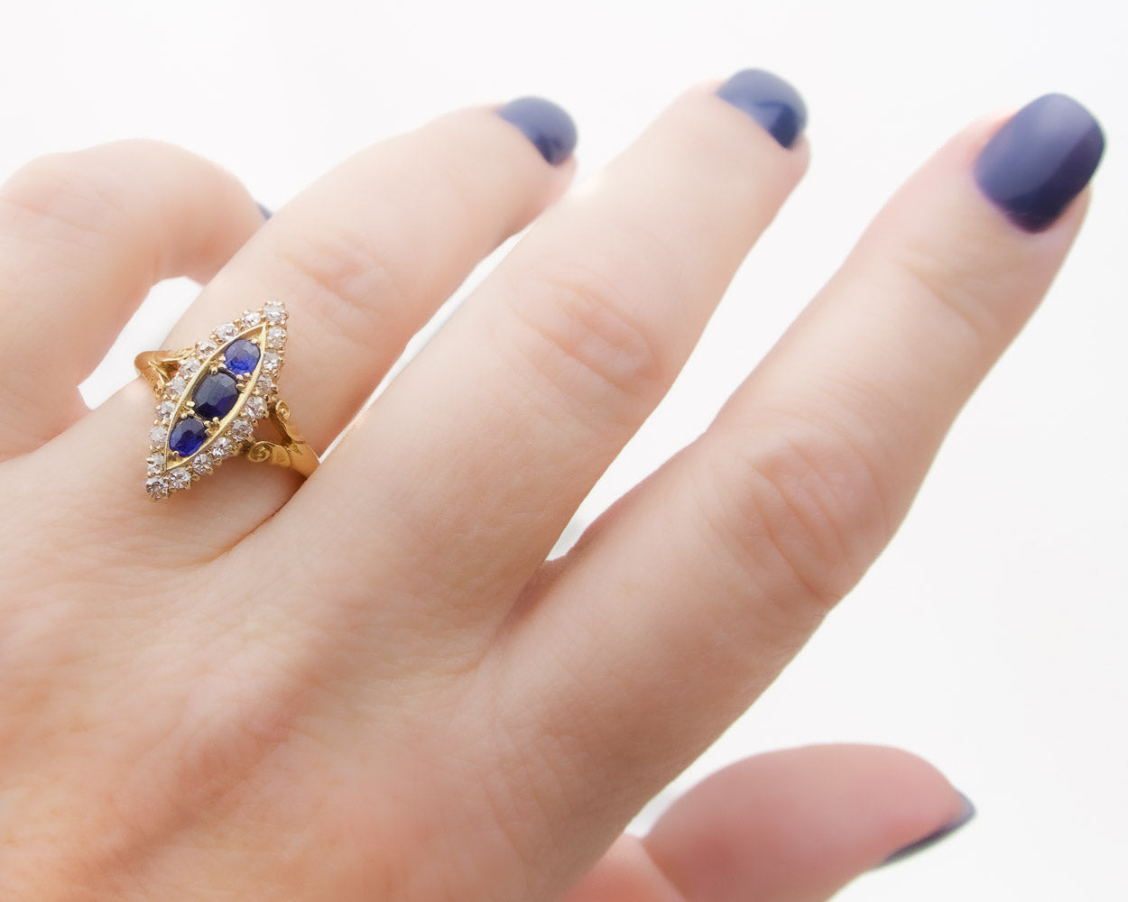 Victorian Sapphire & Diamond Navette Ring