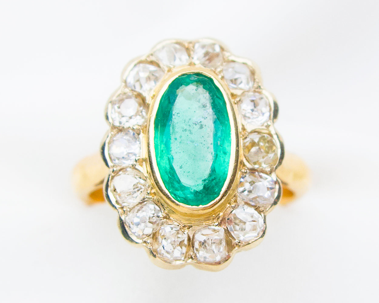 Victorian French Emerald & Diamond Halo Ring