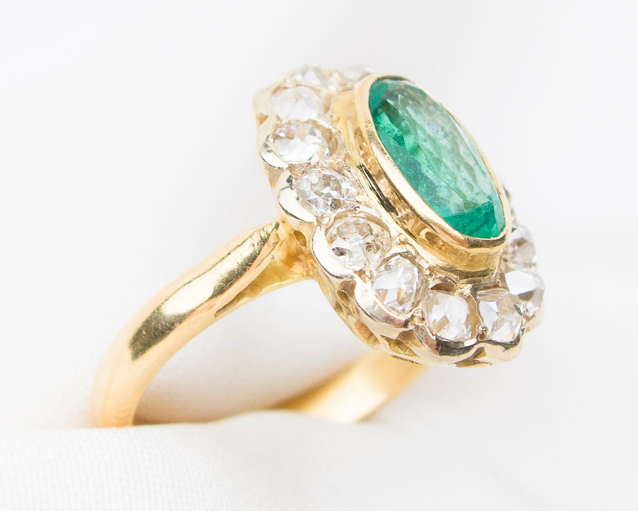 Victorian French Emerald & Diamond Halo Ring