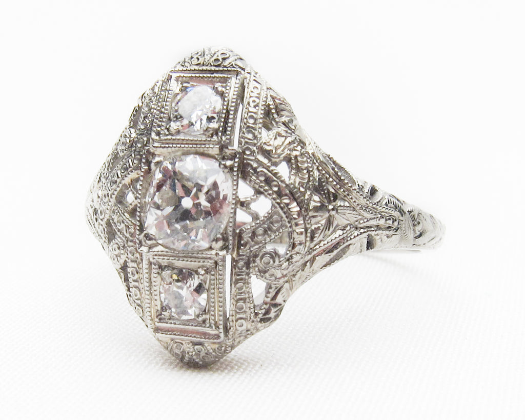 Art Deco Diamond Filigree Ring Isadoras Antique Jewelry