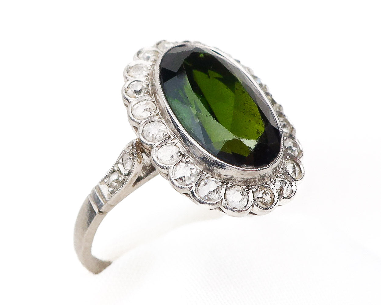 Retro-Era Green Tourmaline & Diamond Ring