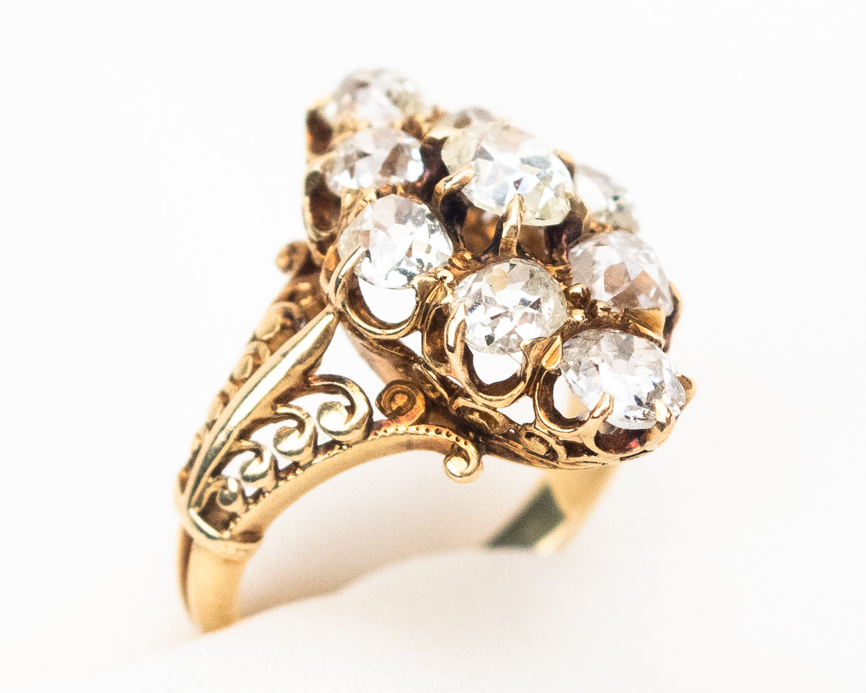 Victorian Diamond Cluster Filigree Ring