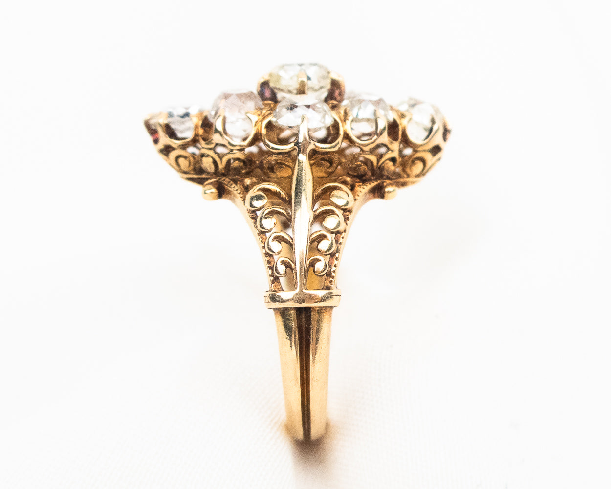 Victorian Diamond Cluster Filigree Ring