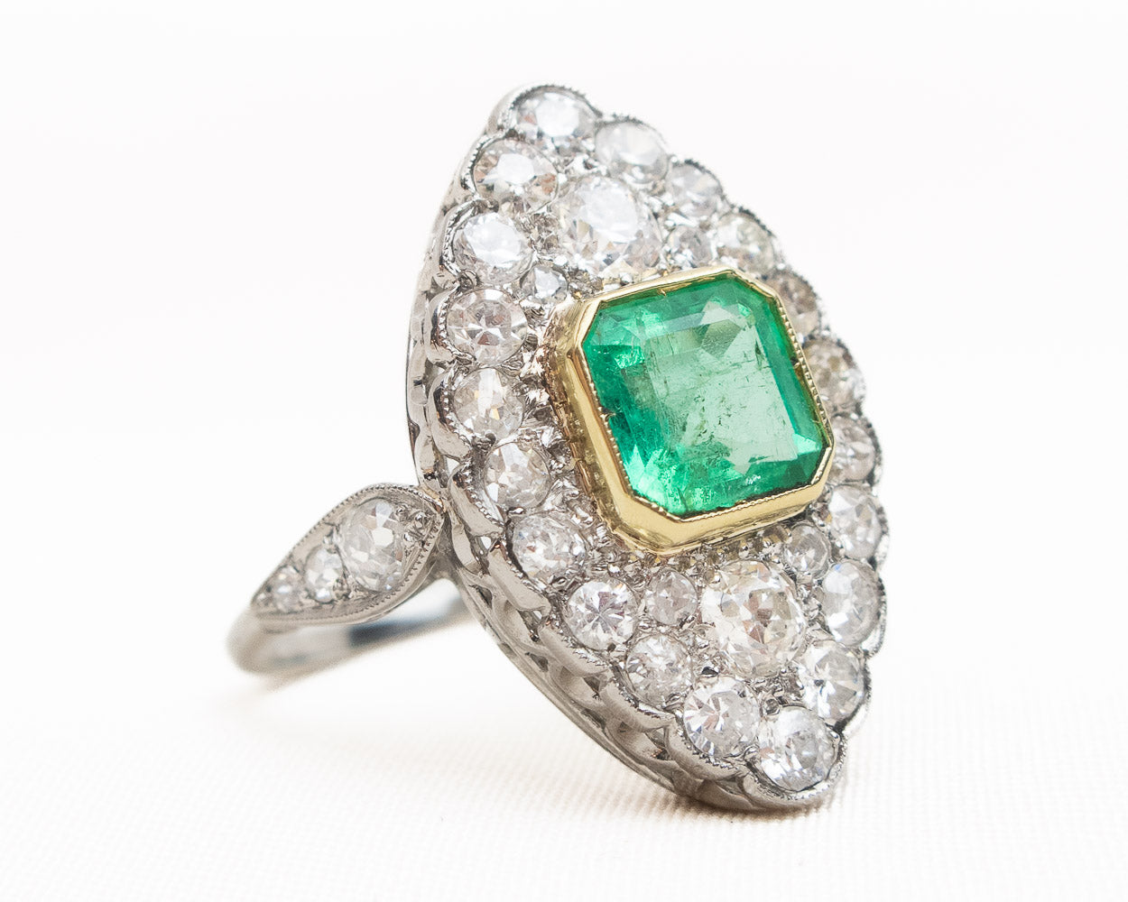 Midcentury Emerald and Diamond Marquis Ring — Isadoras Antique Jewelry