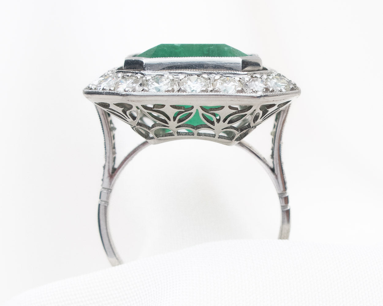 Midcentury Emerald Diamond Halo Ring