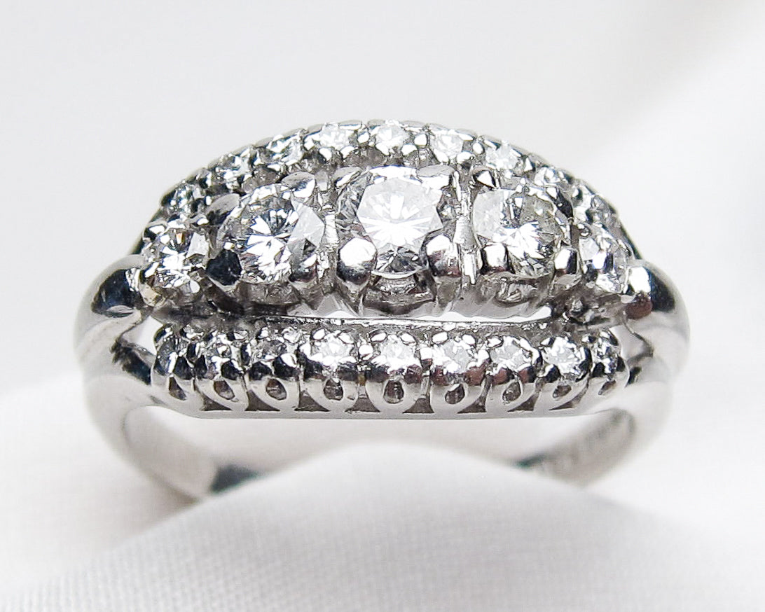 Midcentury Diamond Cluster Ring