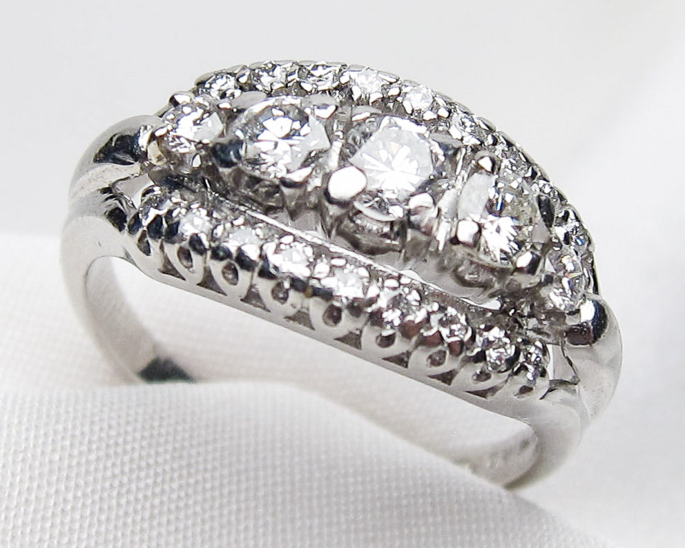 Midcentury Diamond Cluster Ring