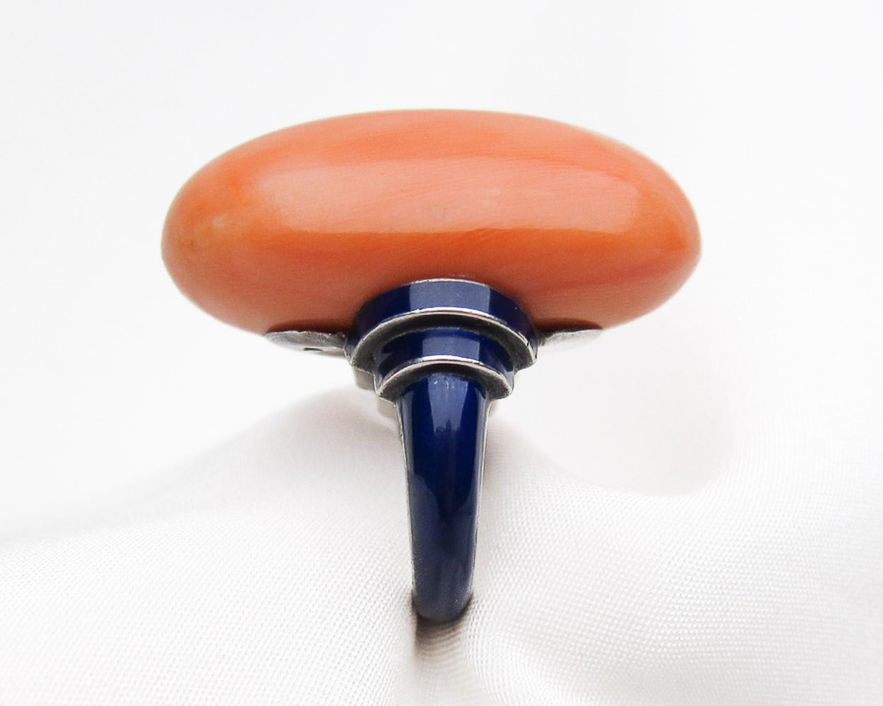Coral and Enamel Art Deco Cocktail Ring