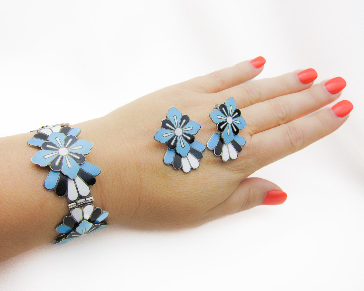 Margot de Taxco Enamel Bracelet & Earrings