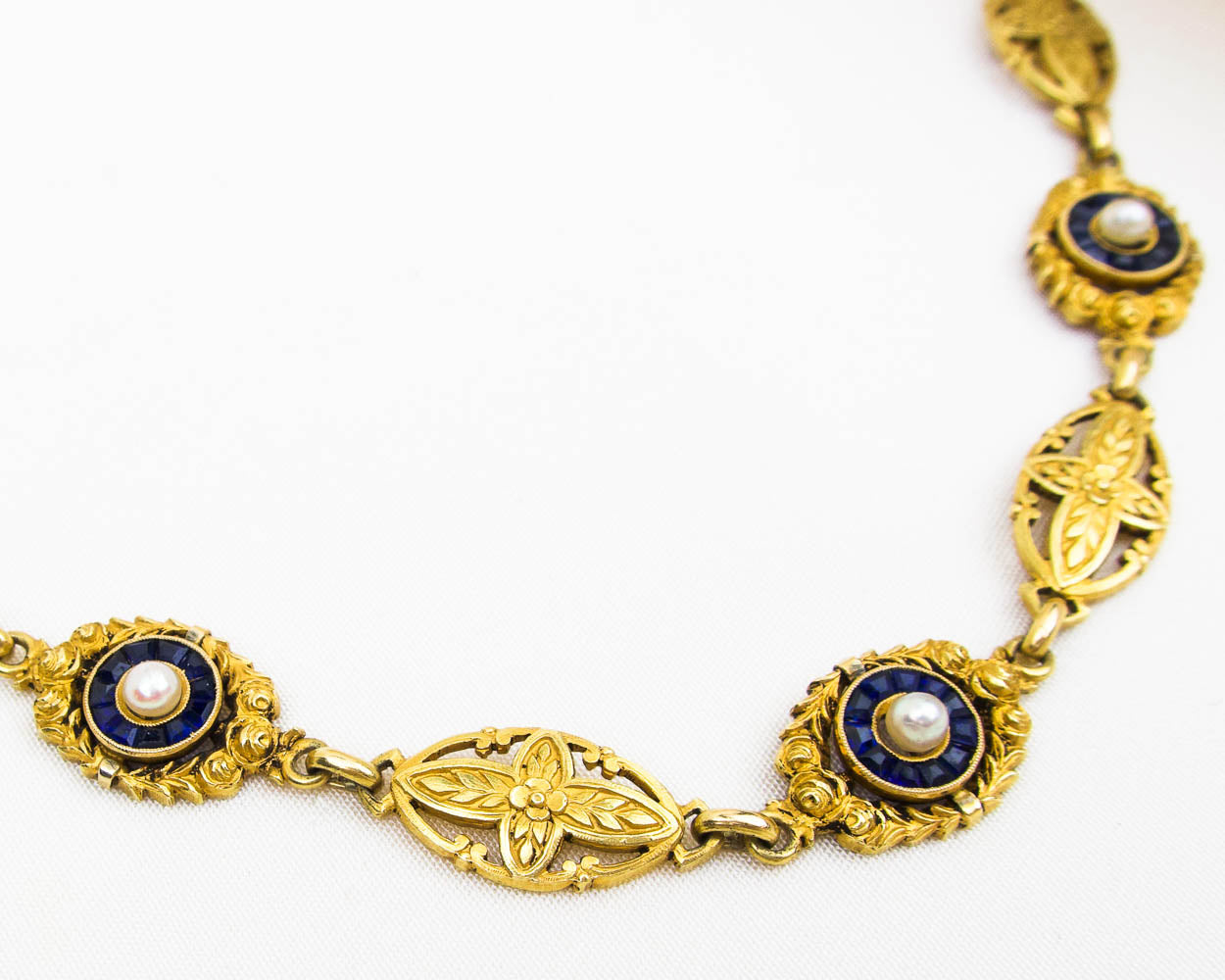Victorian Synthetic Sapphire & Pearl Necklace