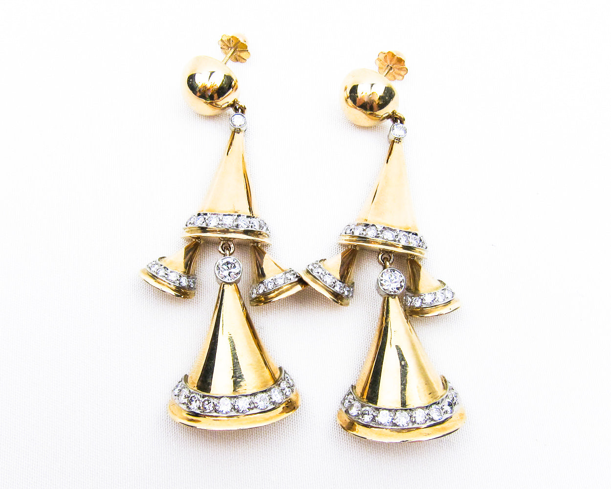 Retro Diamond-Accented Bell-Shaped Dangle Earrings