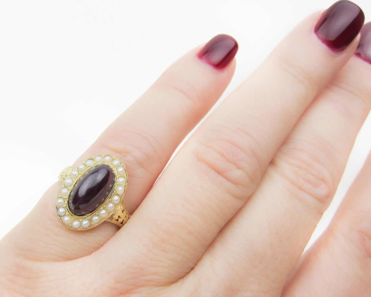 Victorian Oval Garnet & Seed Pearl Ring